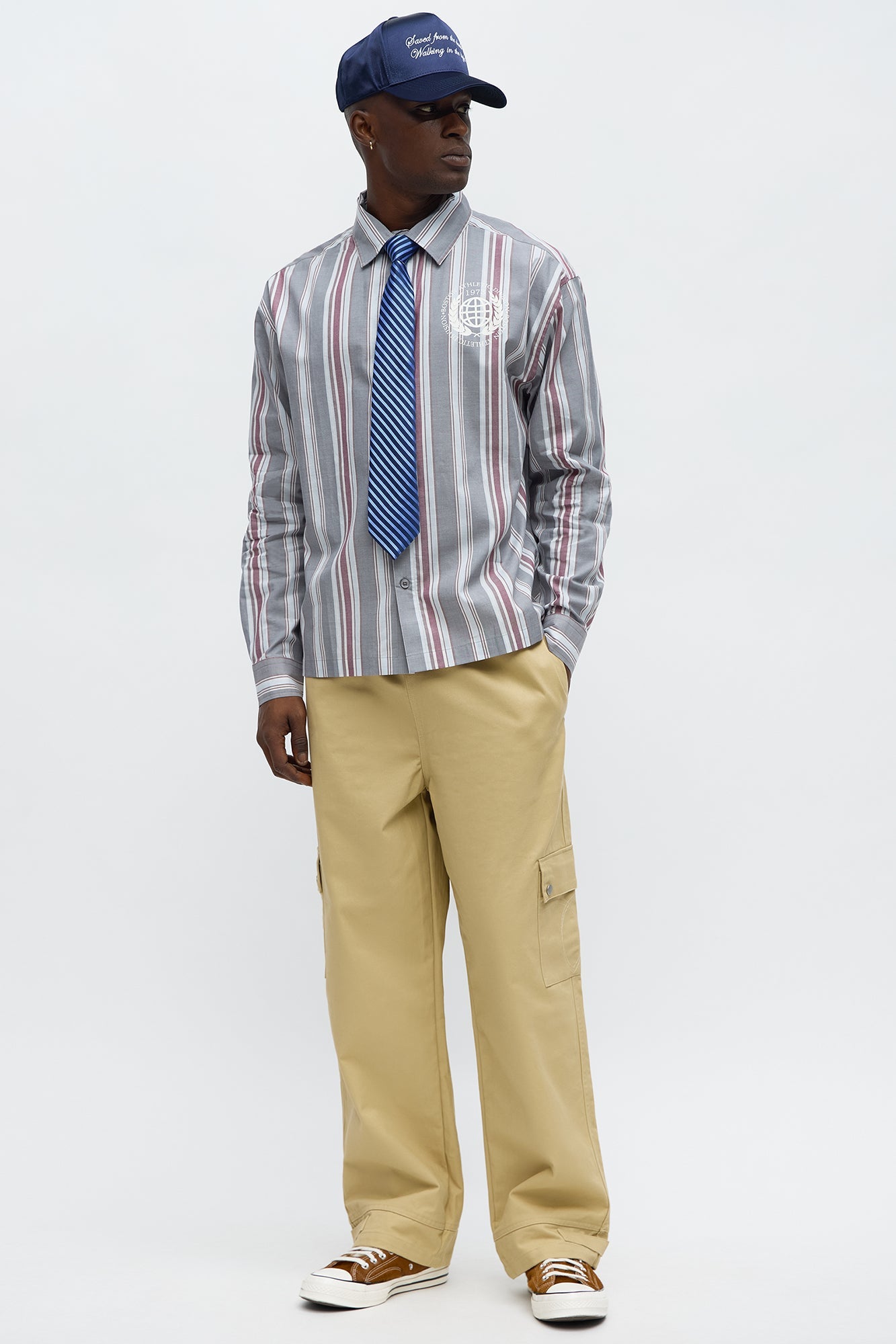 Athletic Division Long Sleeve Shirt With Tie - Grey/combo