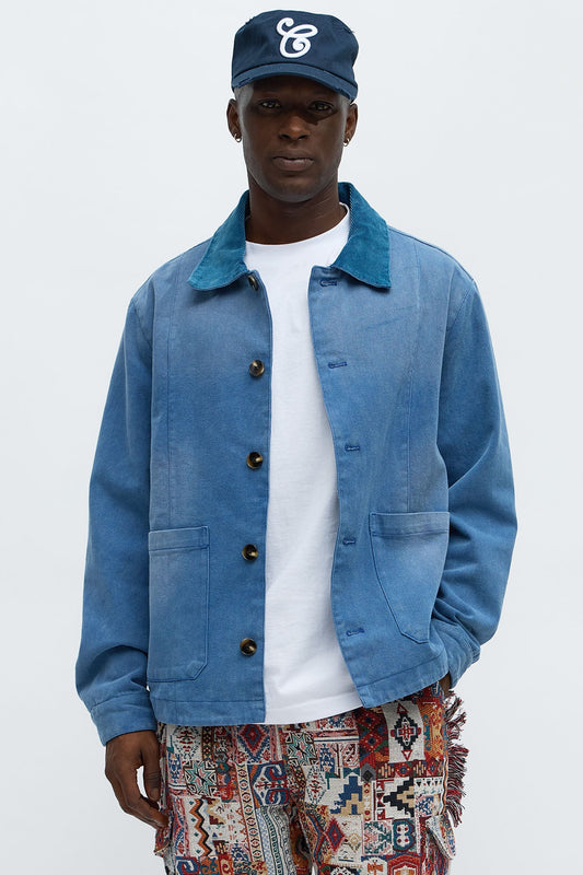 Elevated Collar Work Jacket - Blue