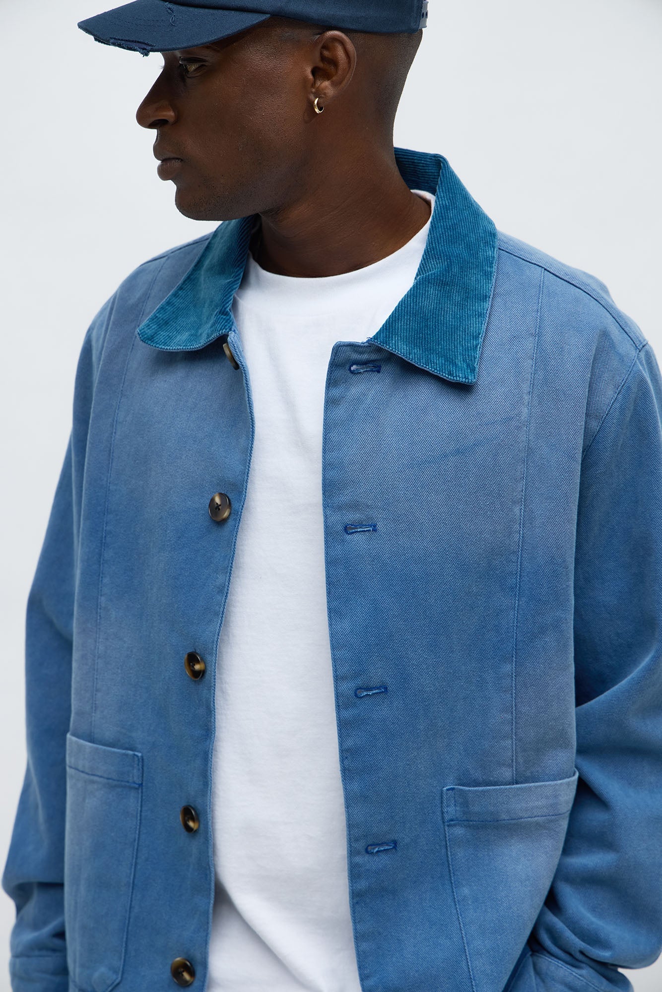 Elevated Collar Work Jacket - Blue