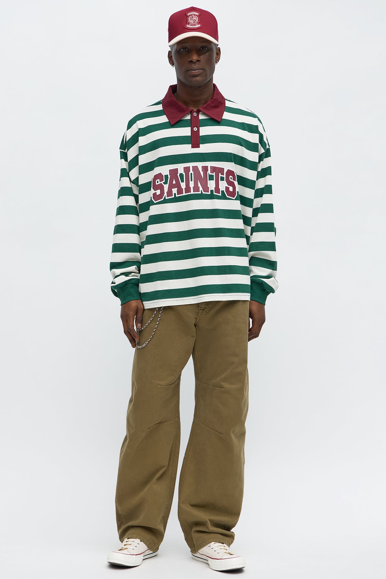 Saints Striped Long Sleeve Rugby Polo - Green/combo