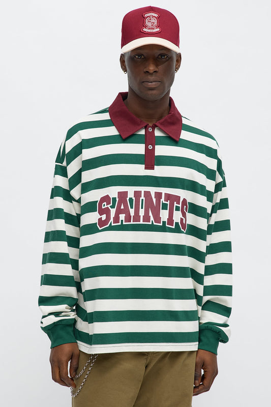 Saints Striped Long Sleeve Rugby Polo - Green/combo