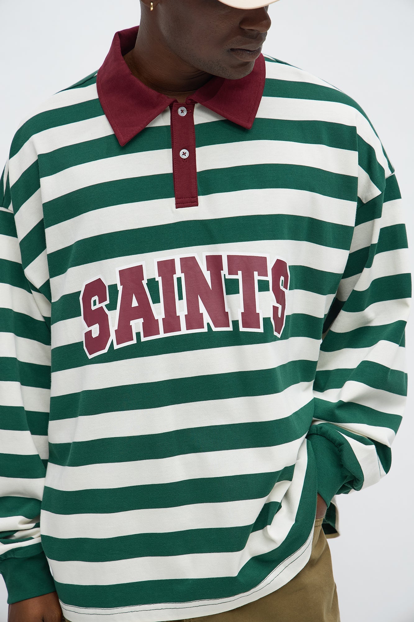 Saints Striped Long Sleeve Rugby Polo - Green/combo