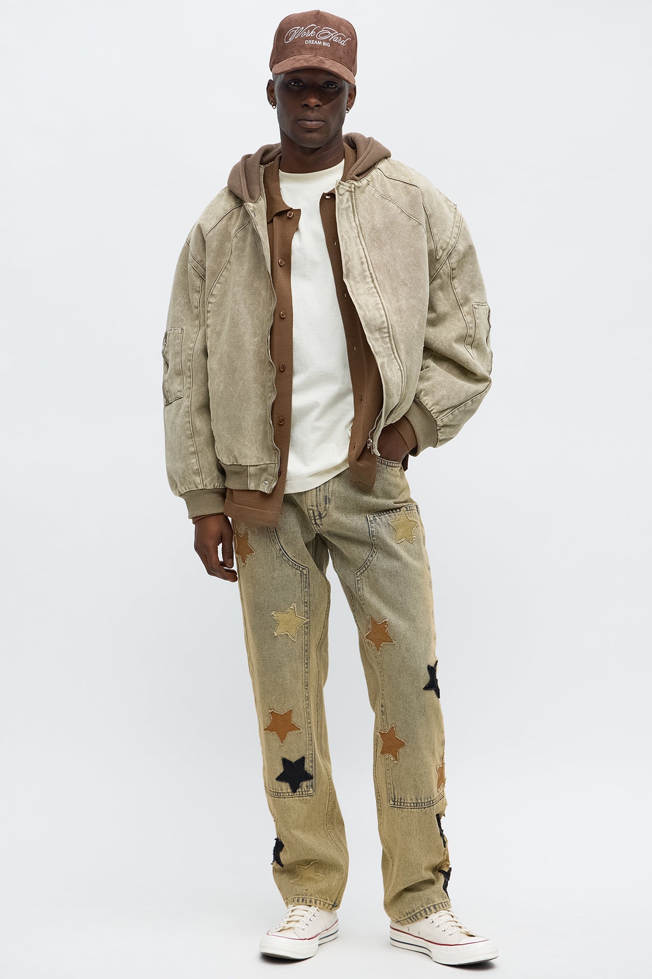 Oversized Padded Hooded Utility Bomber - Olive/combo