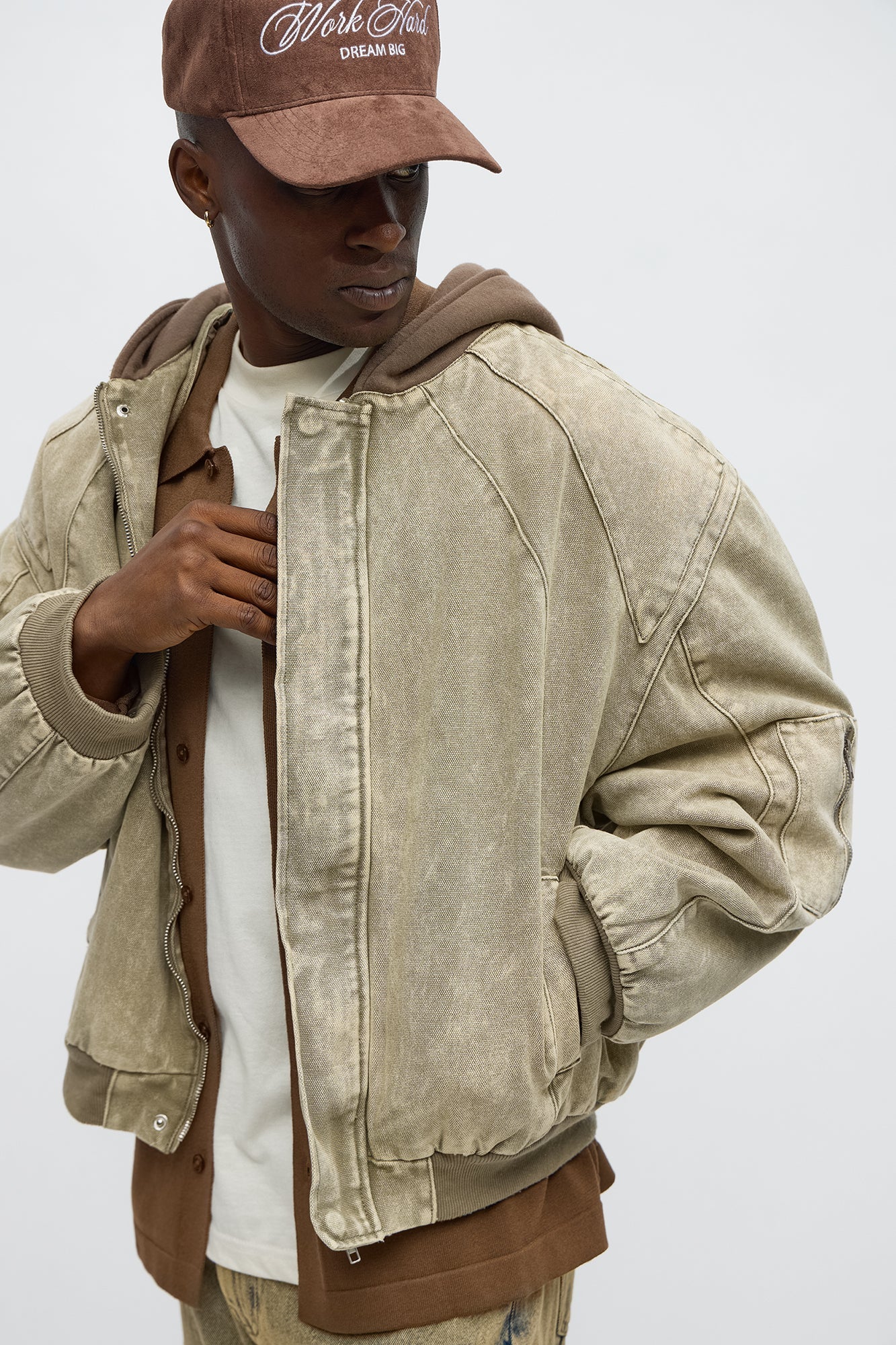 Oversized Padded Hooded Utility Bomber - Olive/combo