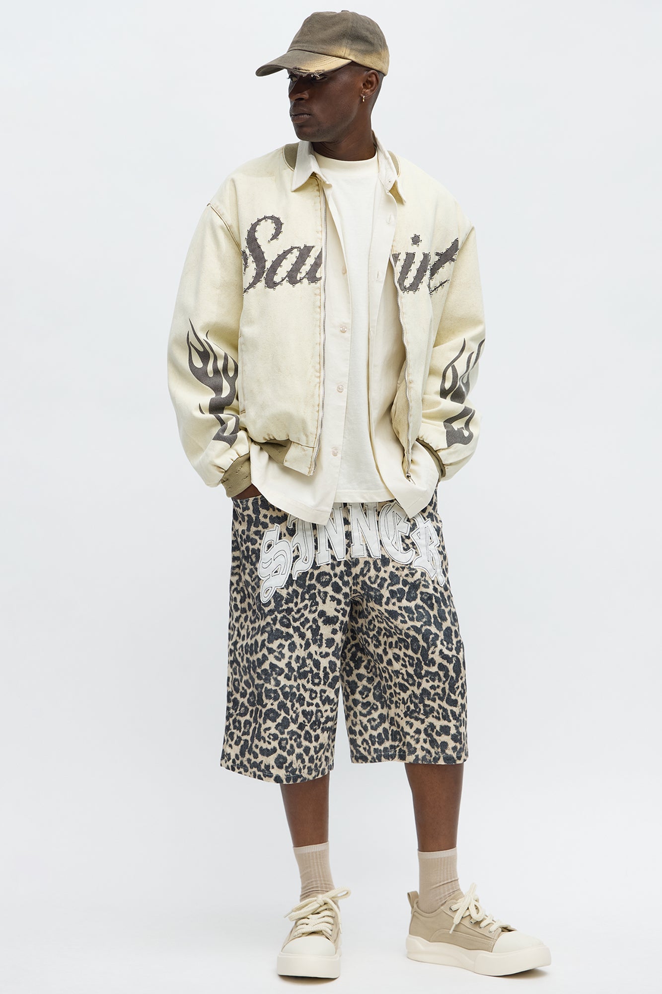 Baggy Sinner Leopard Denim Short - Brown/combo