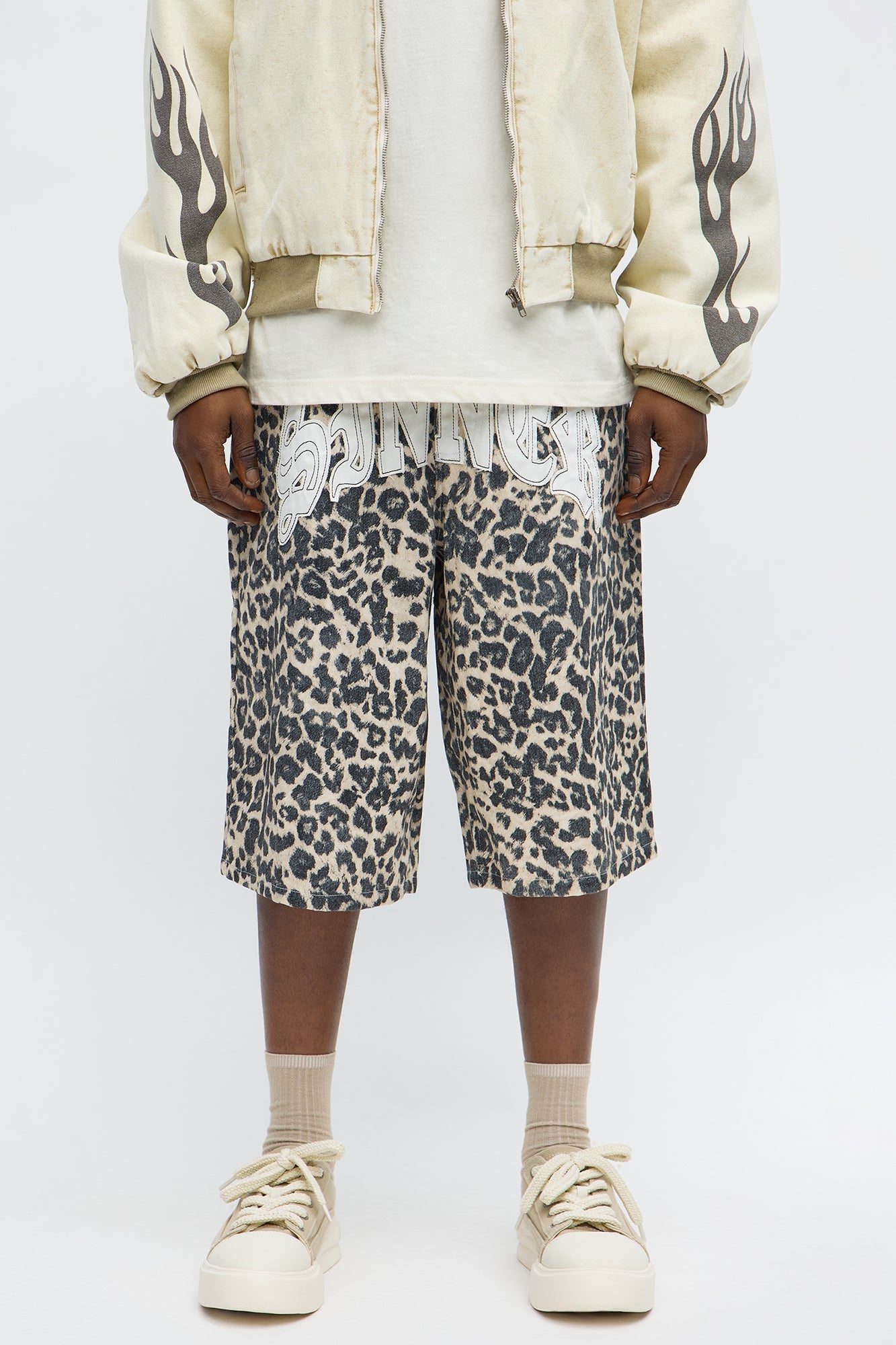 Baggy Sinner Leopard Denim Short - Brown/combo