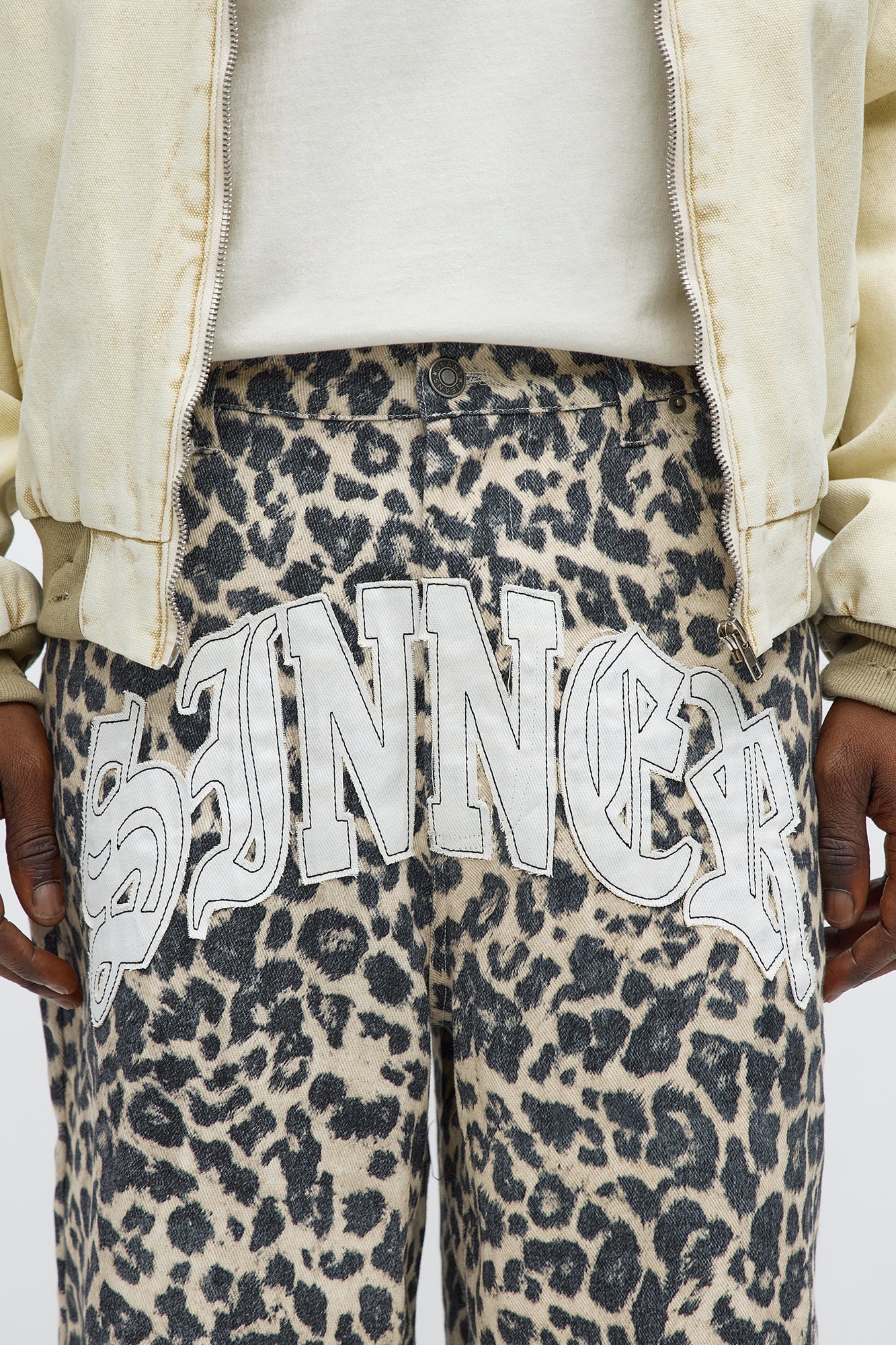 Baggy Sinner Leopard Denim Short - Brown/combo