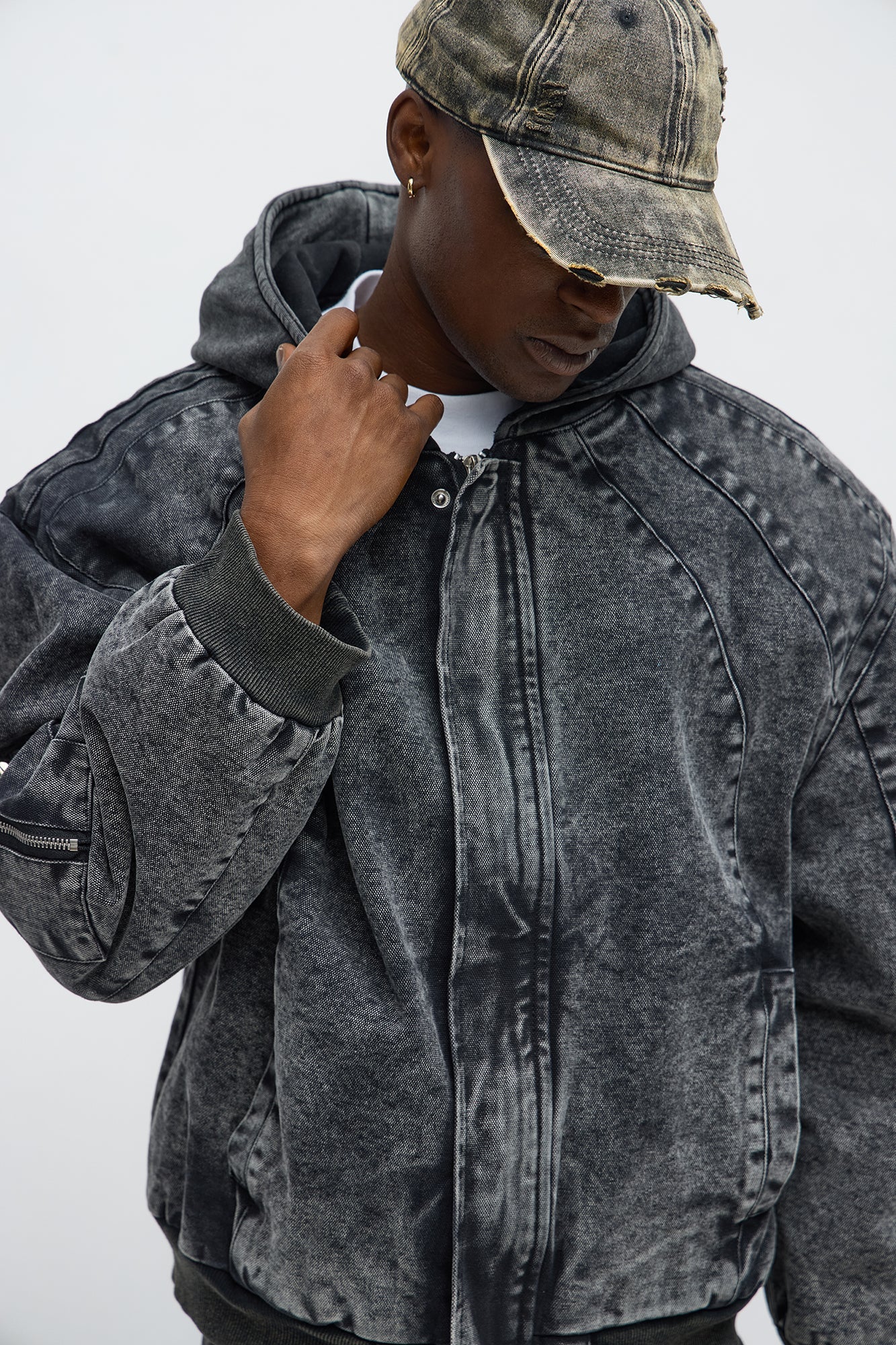 Oversized Padded Hooded Utility Bomber - Charcoal/combo