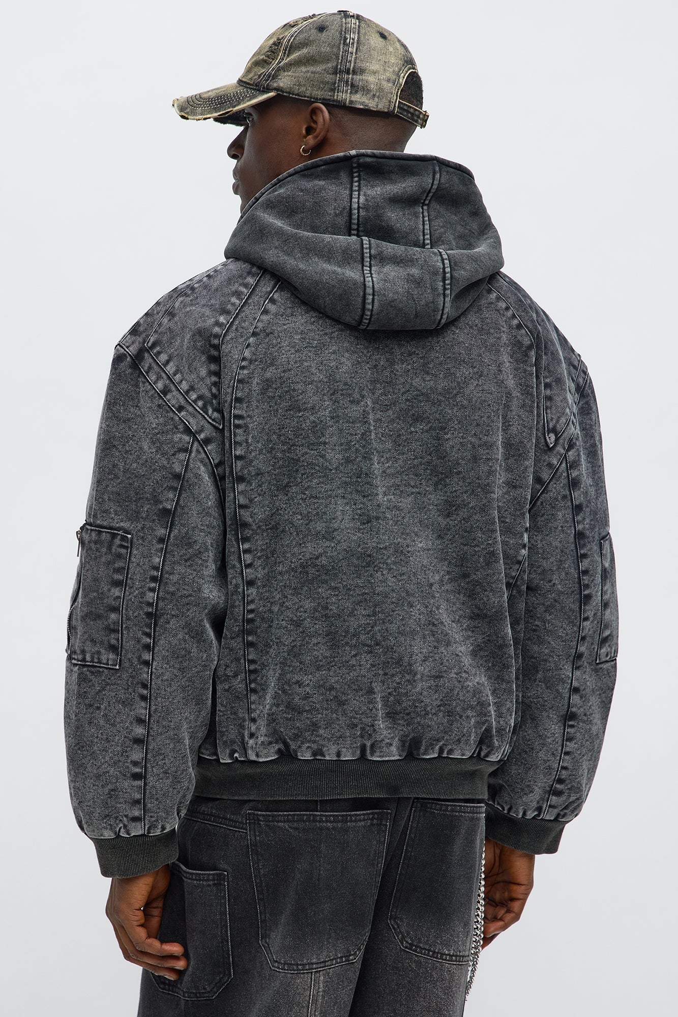 Oversized Padded Hooded Utility Bomber - Charcoal/combo