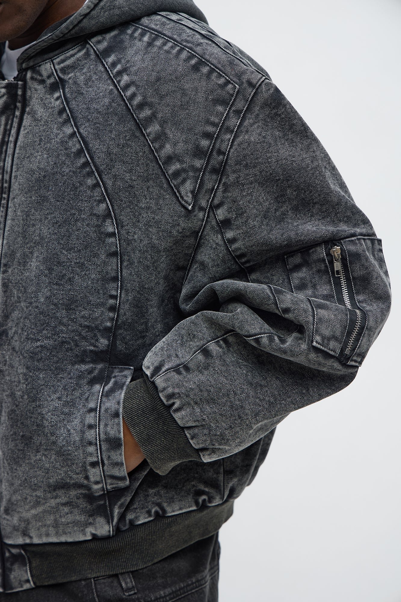 Oversized Padded Hooded Utility Bomber - Charcoal/combo