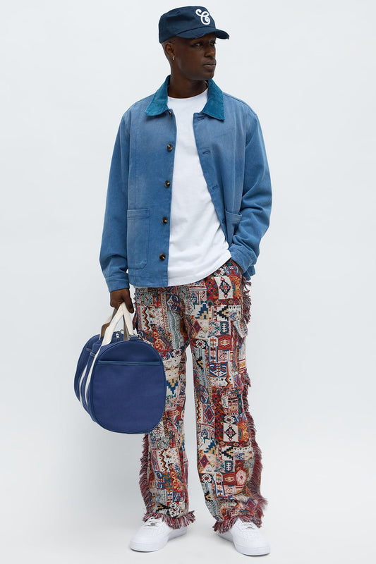 Slim Flare Aztec Tapestry Cargo Pants - Multi Color