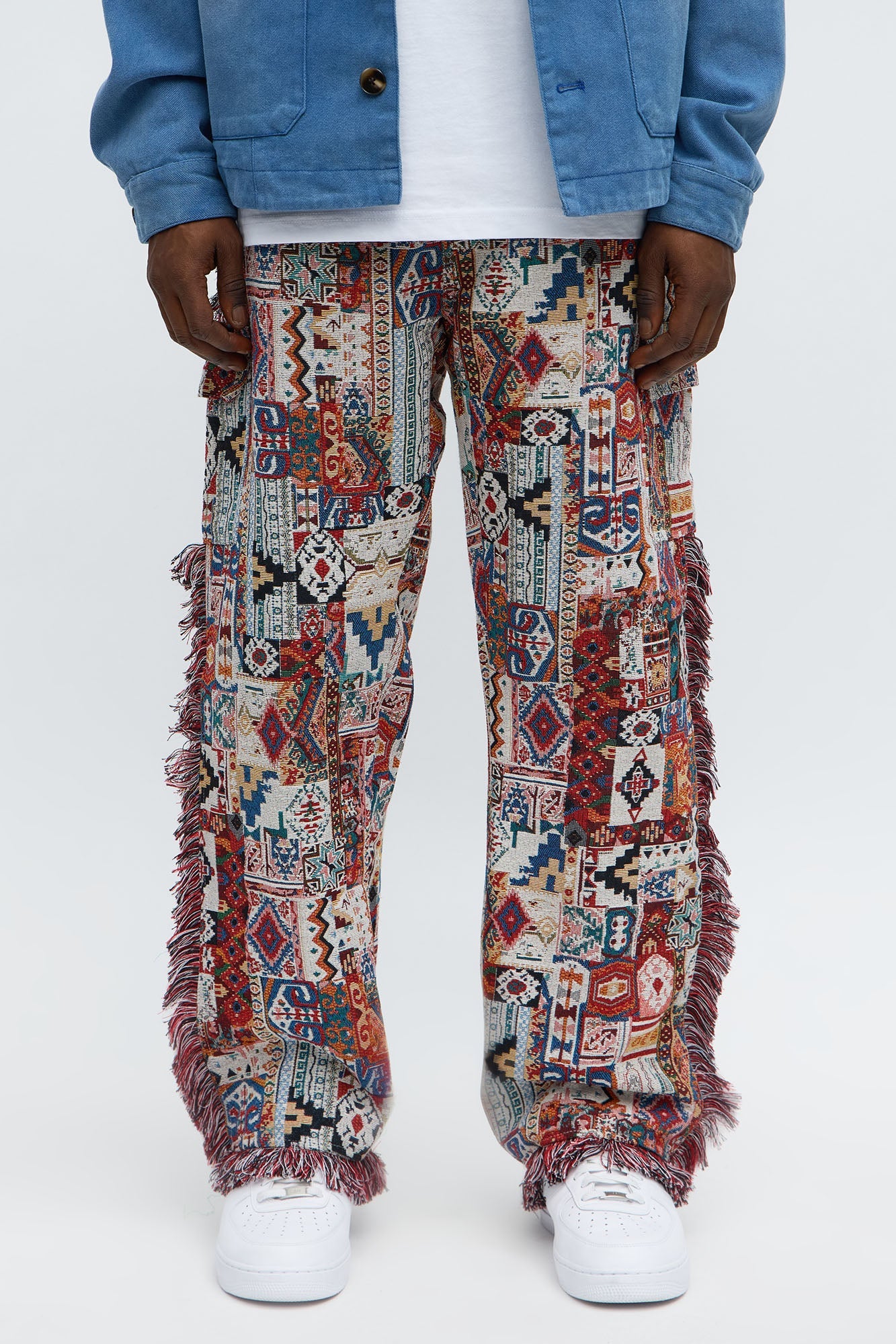 Slim Flare Aztec Tapestry Cargo Pants - Multi Color
