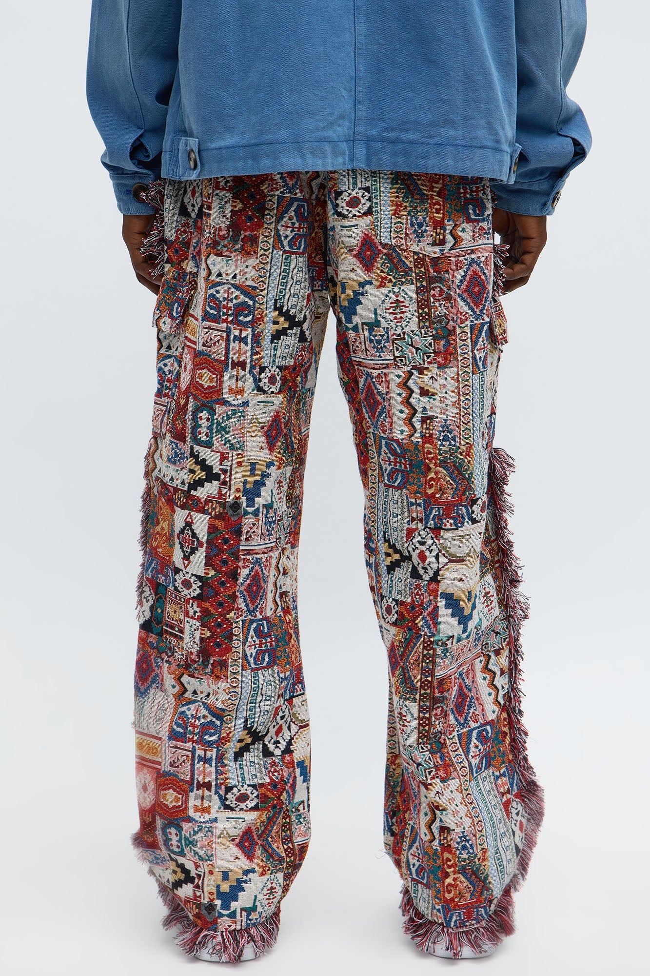 Slim Flare Aztec Tapestry Cargo Pants - Multi Color