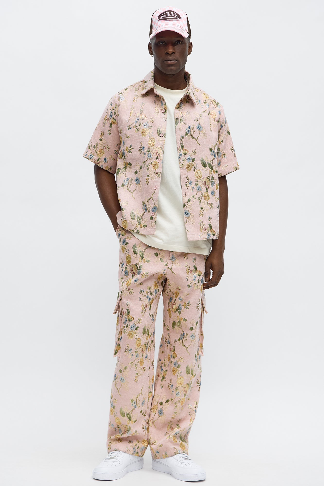 Cropped Blooming Button Up Shirt - Pink