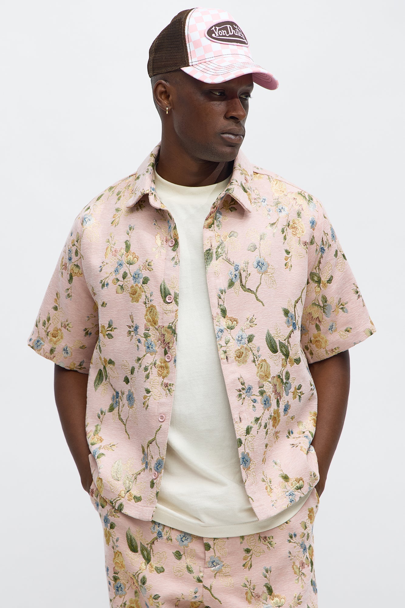 Cropped Blooming Button Up Shirt - Pink