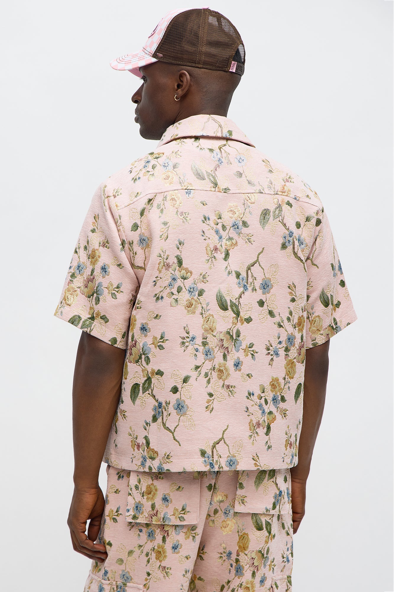 Cropped Blooming Button Up Shirt - Pink