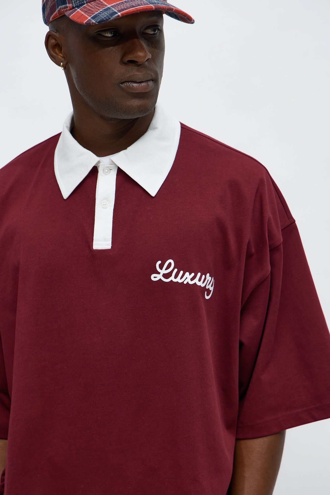 Luxury Pearl Embellished Short Sleeve Polo - Burgundy/combo