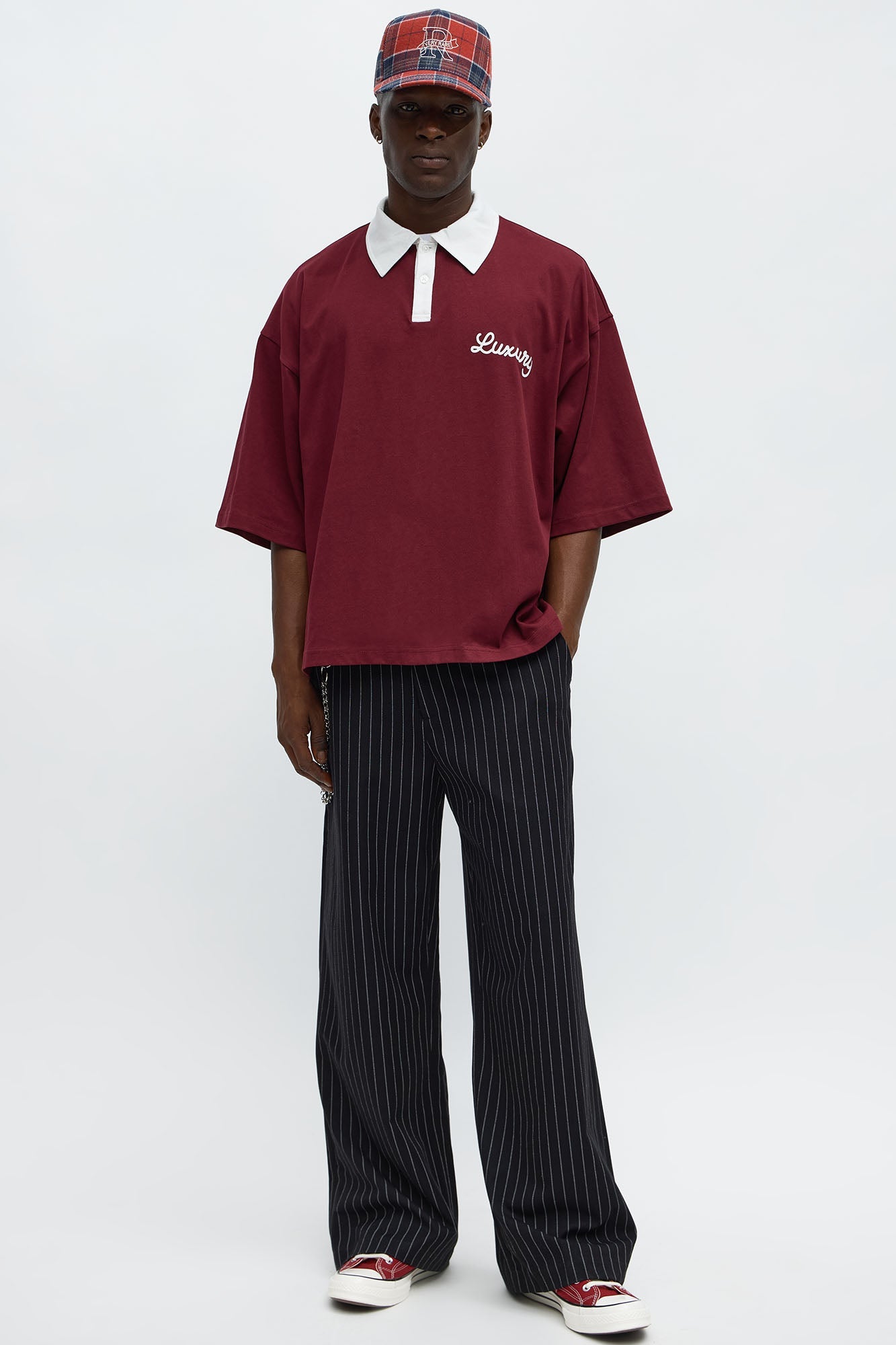 Luxury Pearl Embellished Short Sleeve Polo - Burgundy/combo