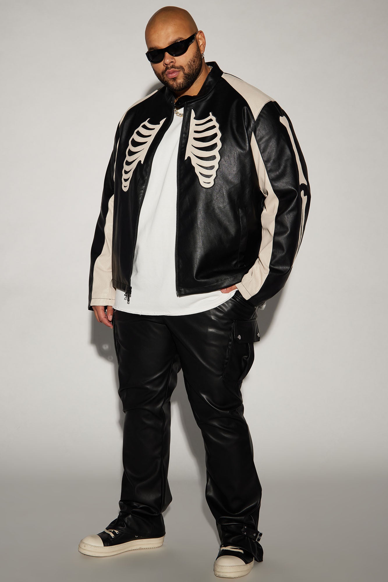 Brenner Faux Leather Stacked Slim Flare Pants - Black