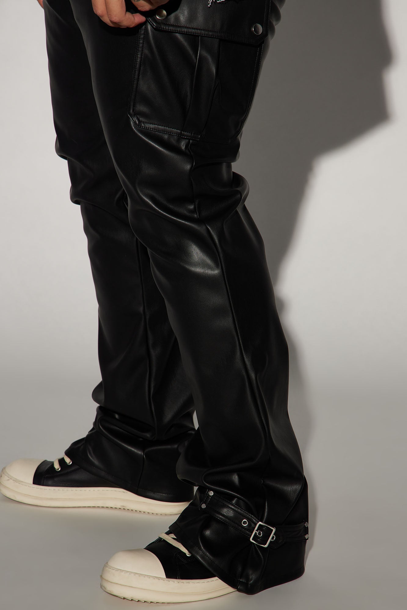 Brenner Faux Leather Stacked Slim Flare Pants - Black