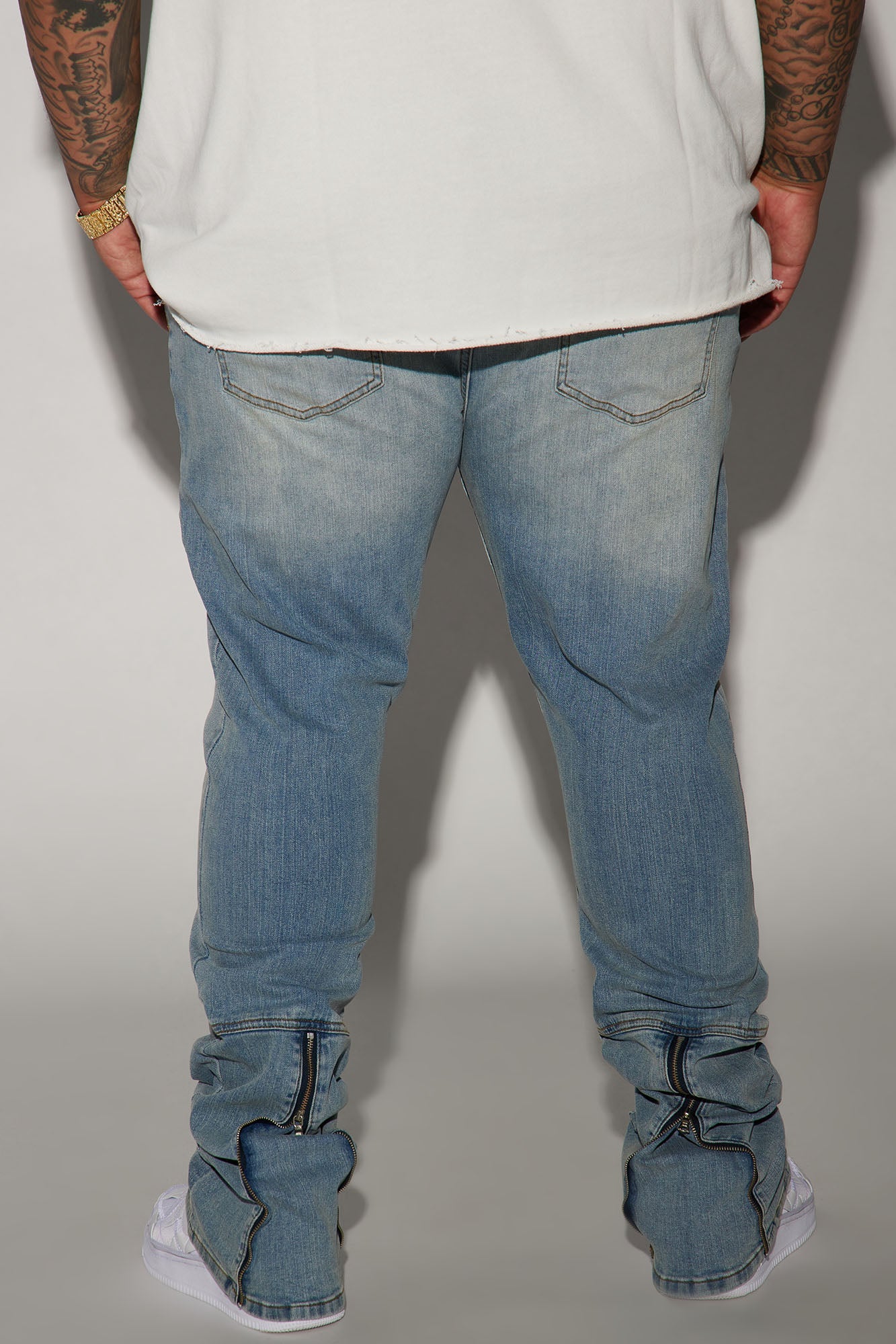 Drop Top Back Zip Stacked Skinny Jeans - Vintage Wash