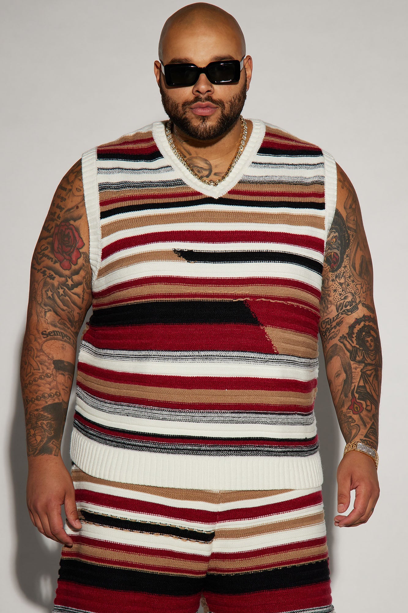 Striped Sweater Vest - Red/combo