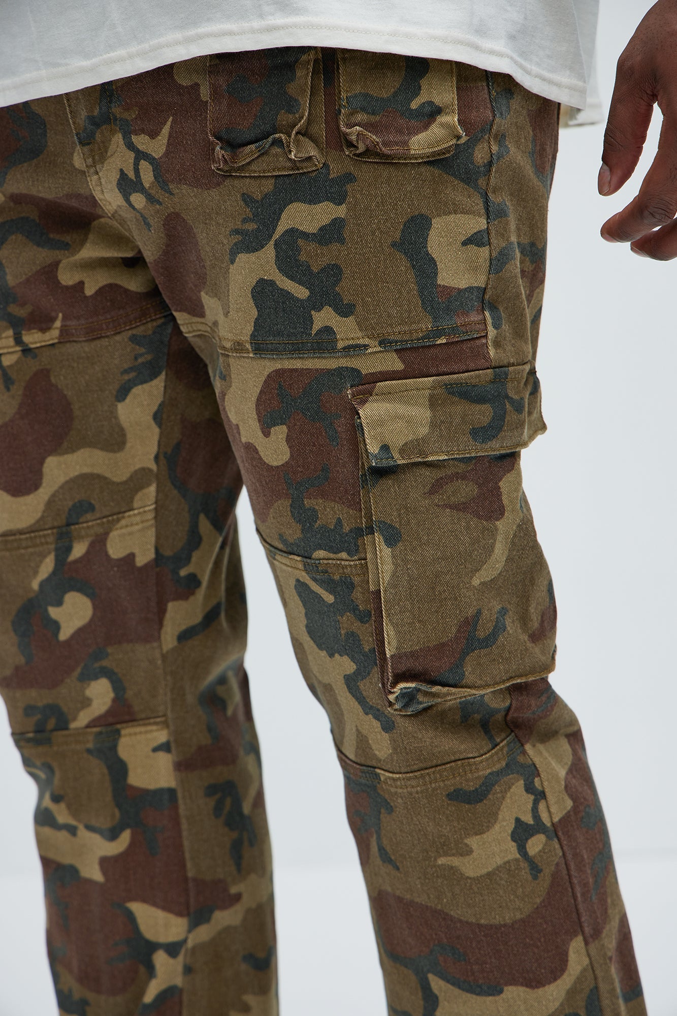 Snap At It Cargo Stacked Skinny Flare Pants - Camouflage