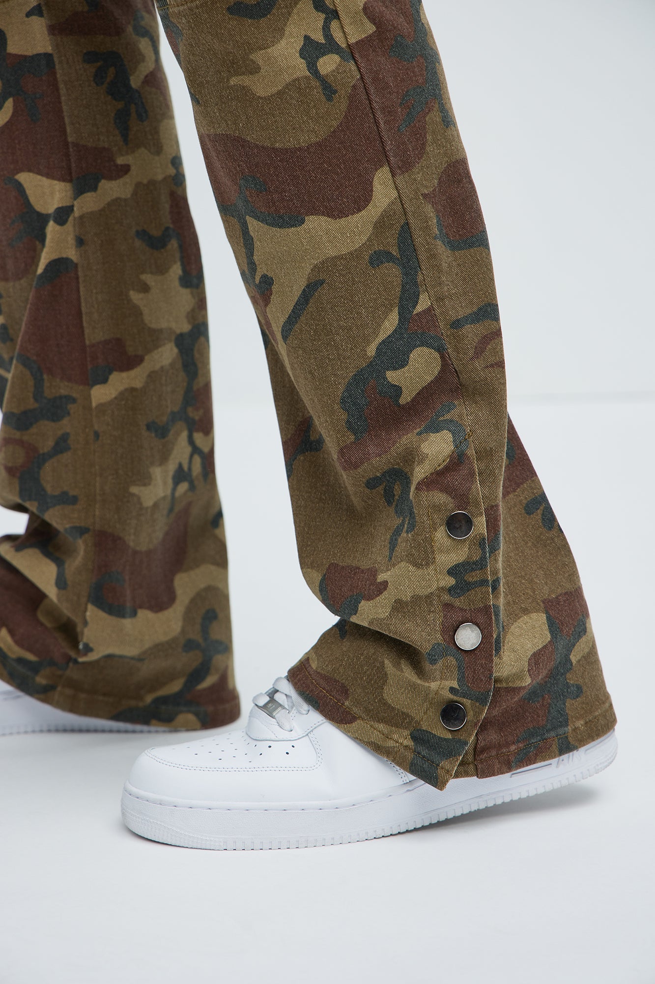 Snap At It Cargo Stacked Skinny Flare Pants - Camouflage