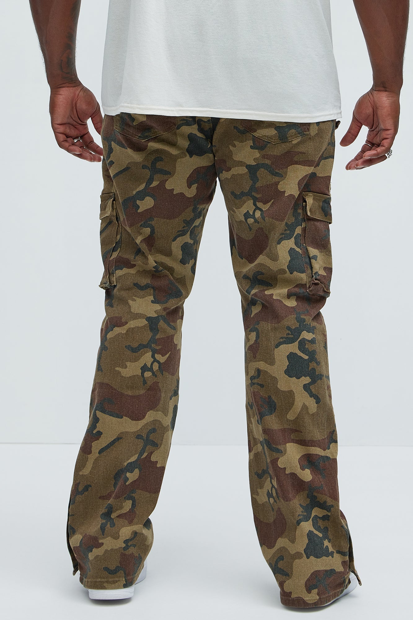 Snap At It Cargo Stacked Skinny Flare Pants - Camouflage