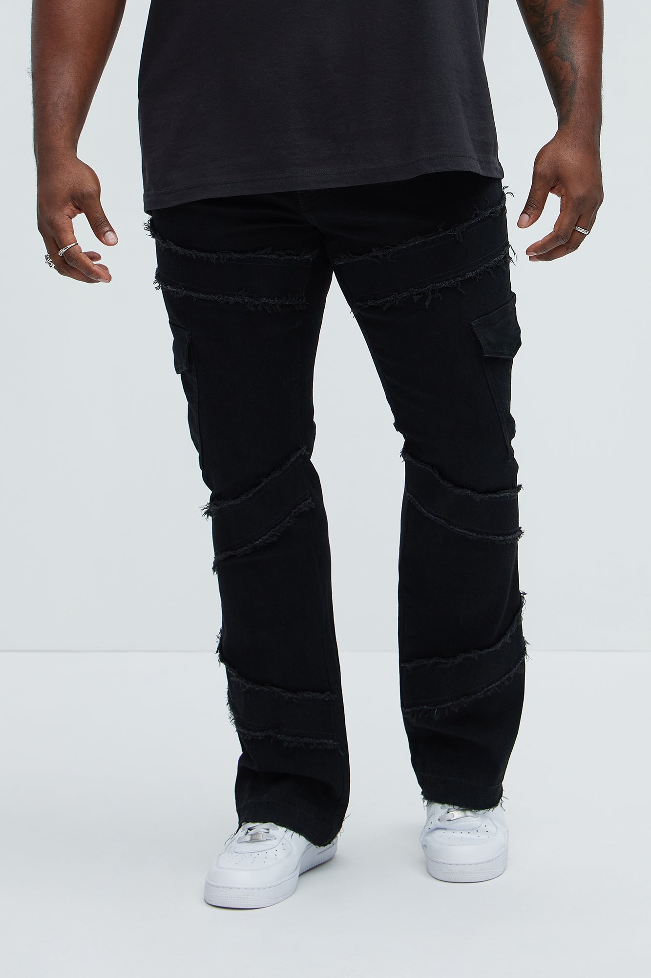 Simi Fray Cargo Stacked Skinny Flare Jeans - Black