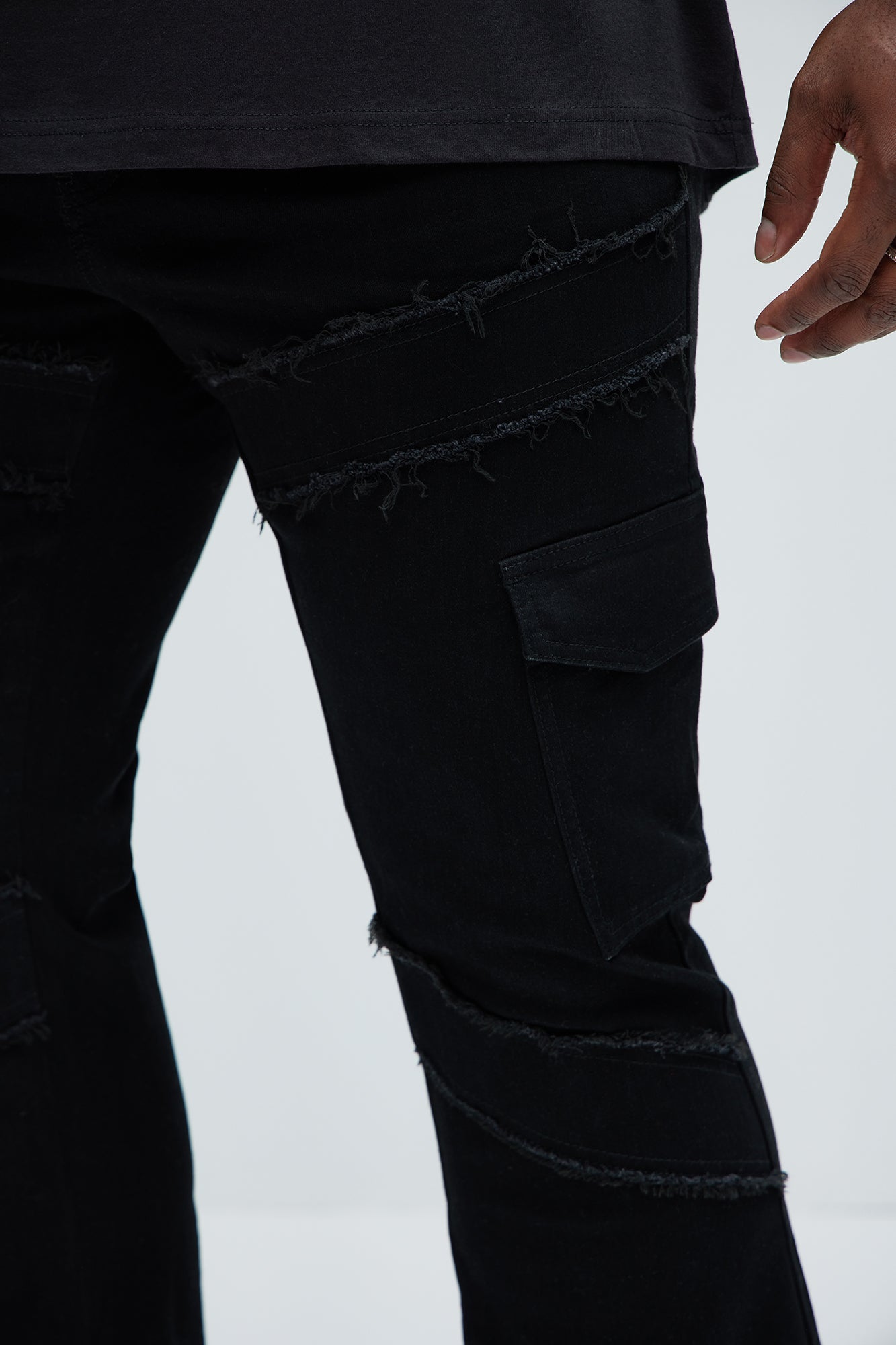 Simi Fray Cargo Stacked Skinny Flare Jeans - Black