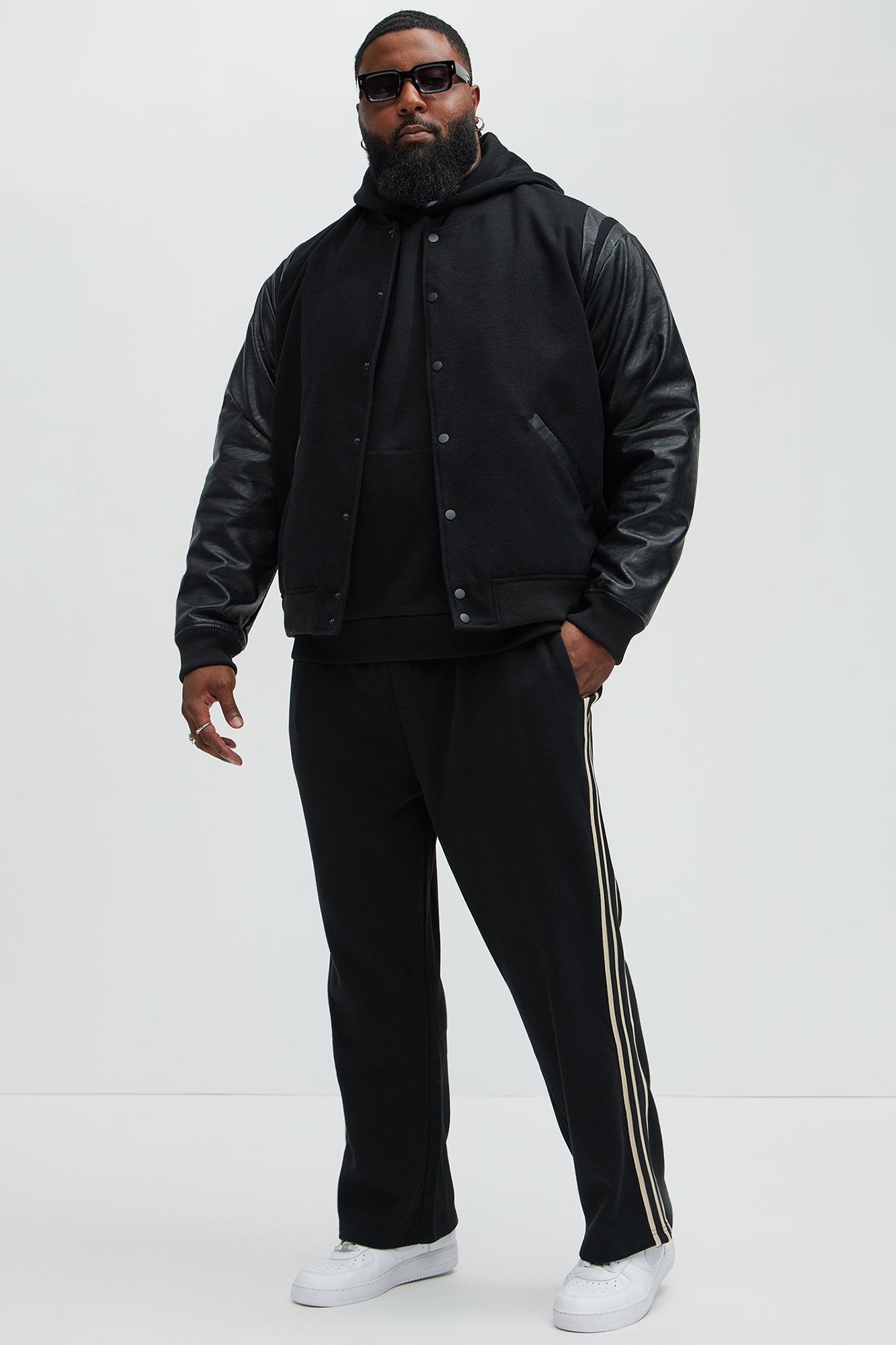 Shoulder Varsity Jacket - Black/Black