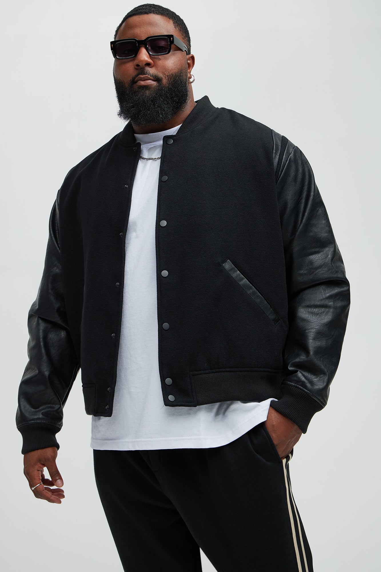 Shoulder Varsity Jacket - Black/Black