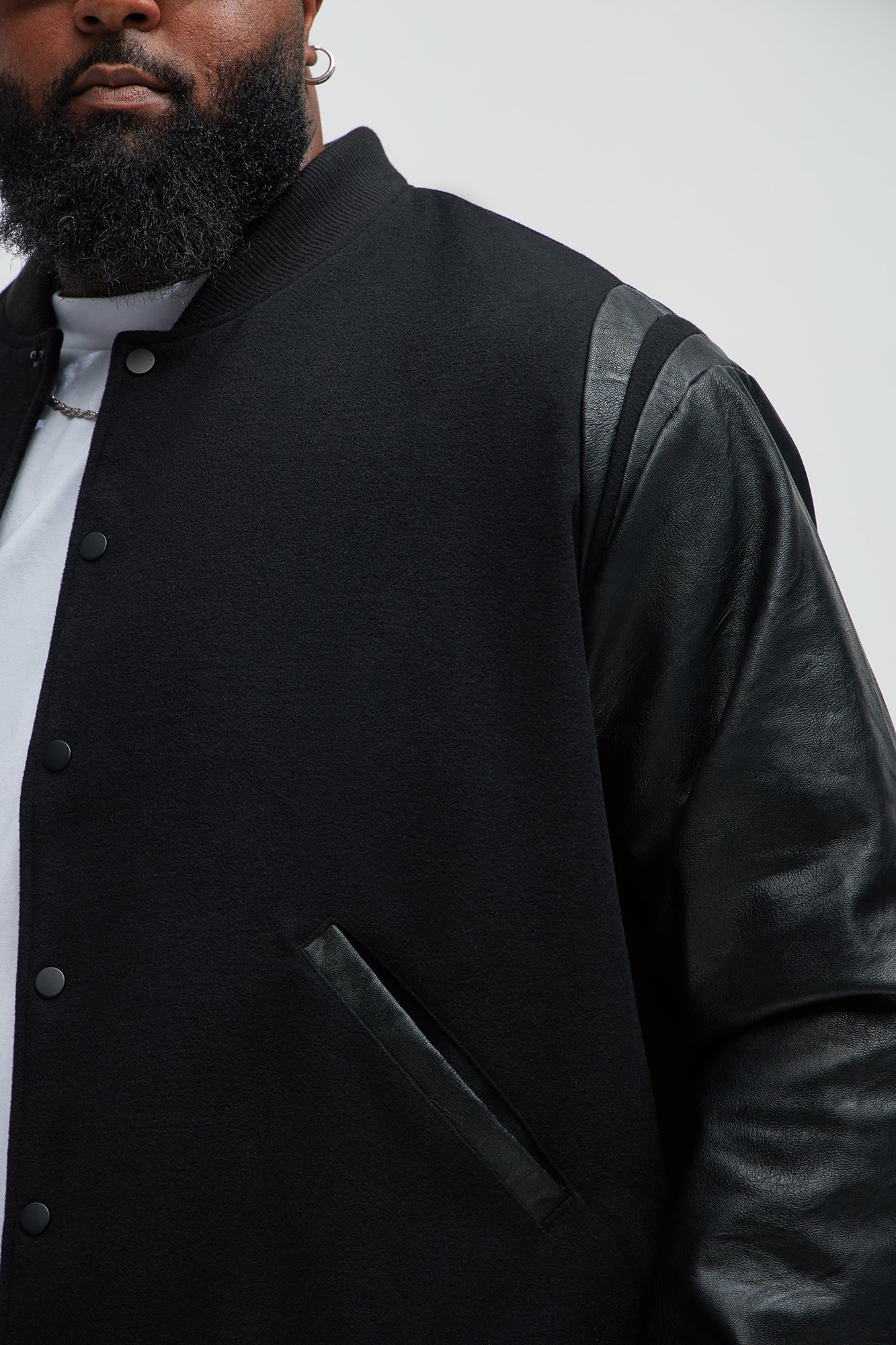 Shoulder Varsity Jacket - Black/Black