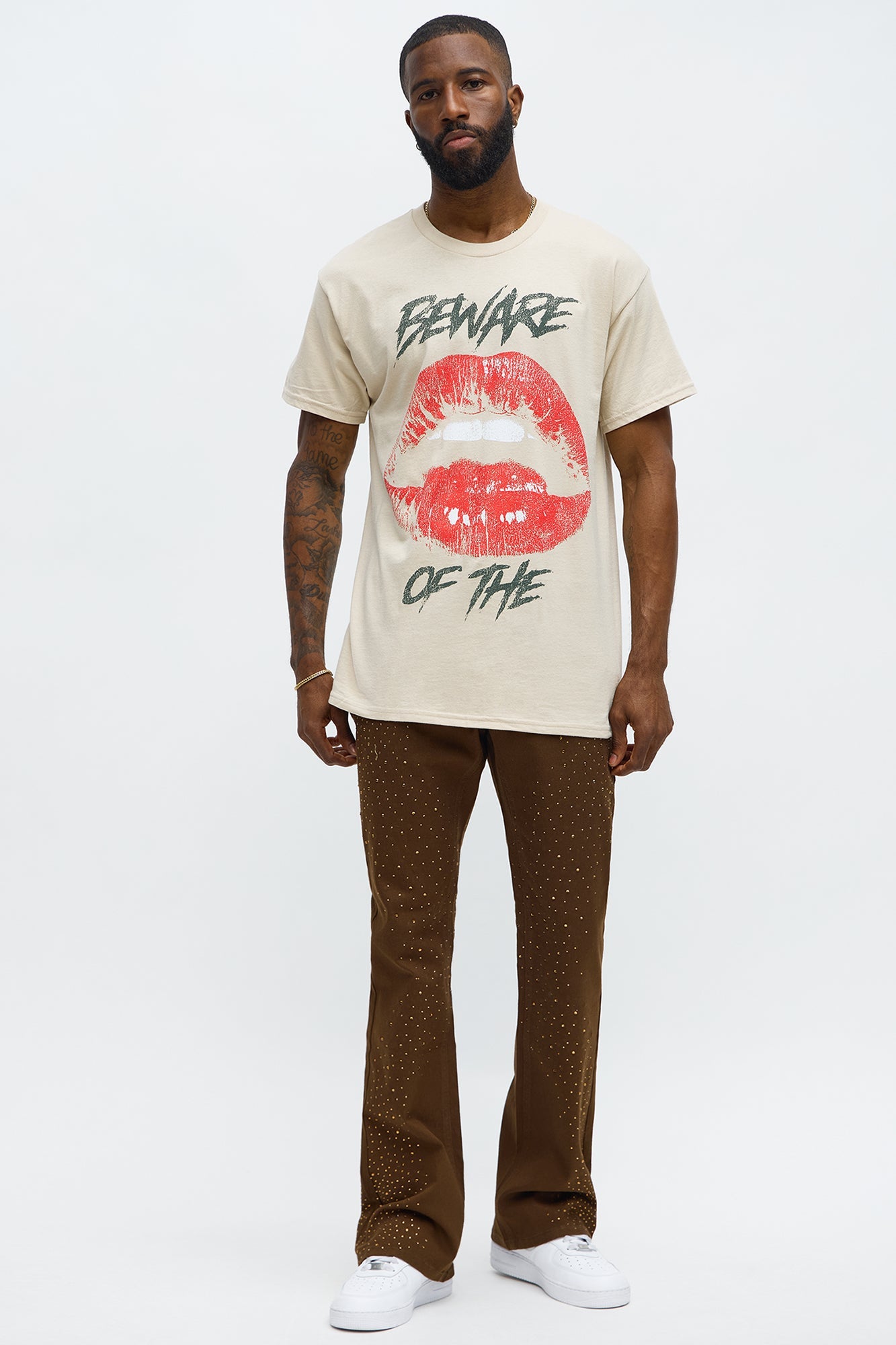 Beware Kiss Of Death Short Sleeve Tee - Tan