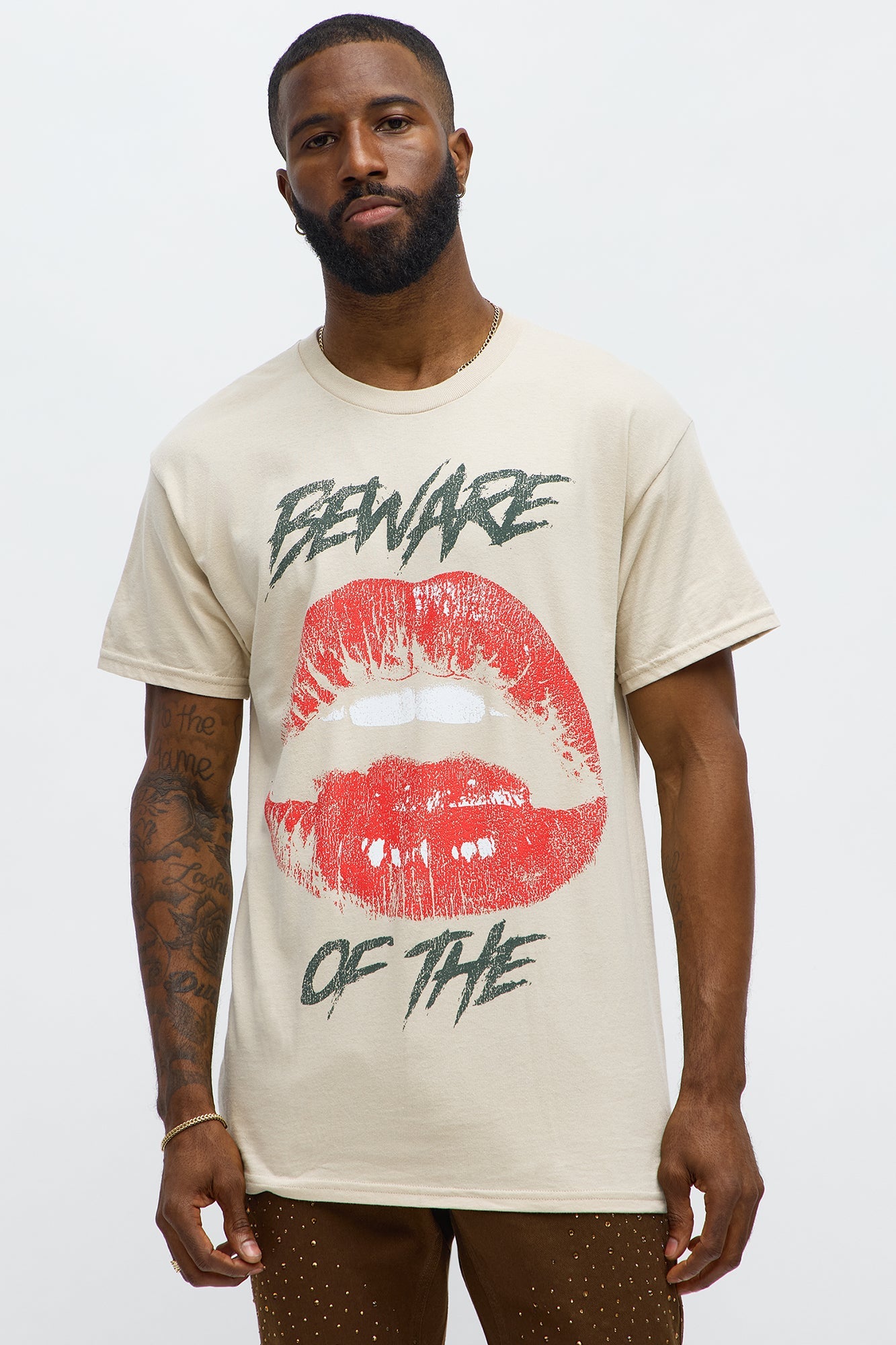 Beware Kiss Of Death Short Sleeve Tee - Tan