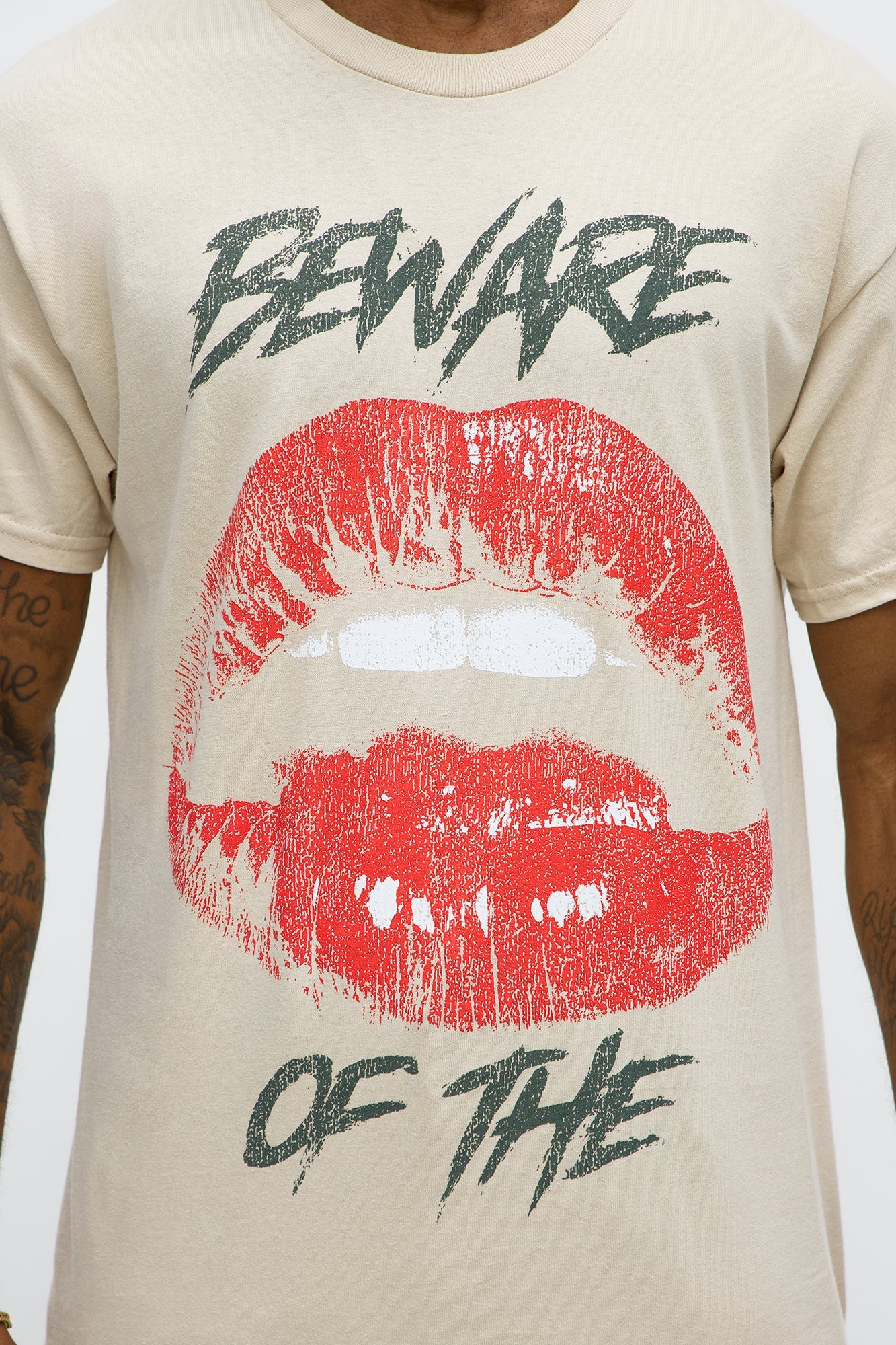 Beware Kiss Of Death Short Sleeve Tee - Tan