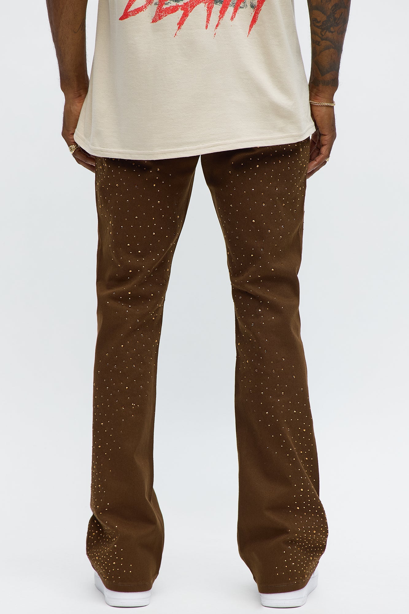 Stacked Skinny Flare Be Jeweled Up Pants - Brown