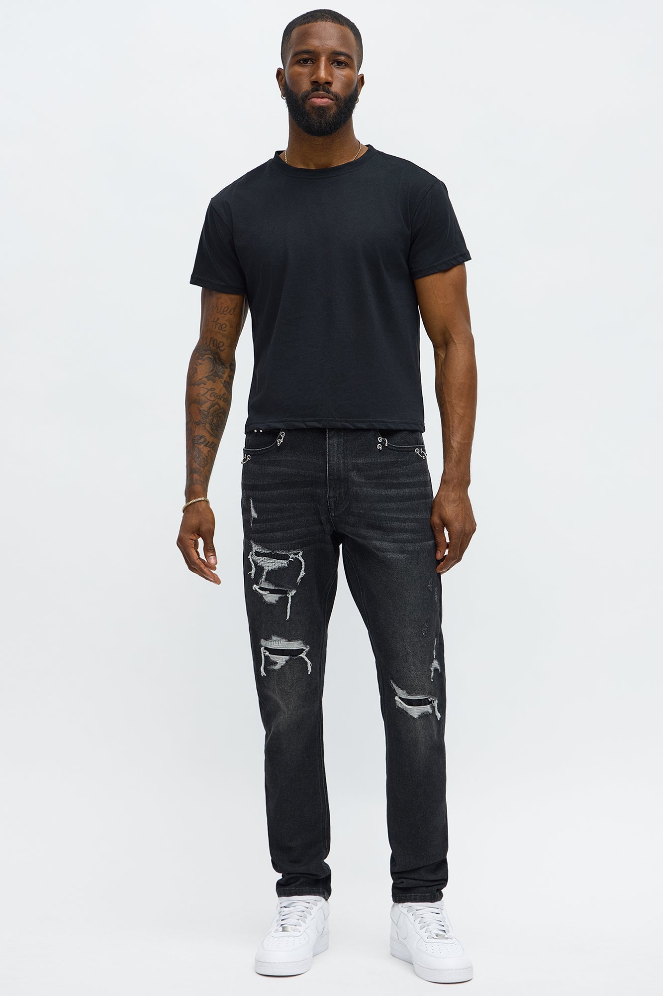Skinny Pierced Distressed Jean - Black Wash