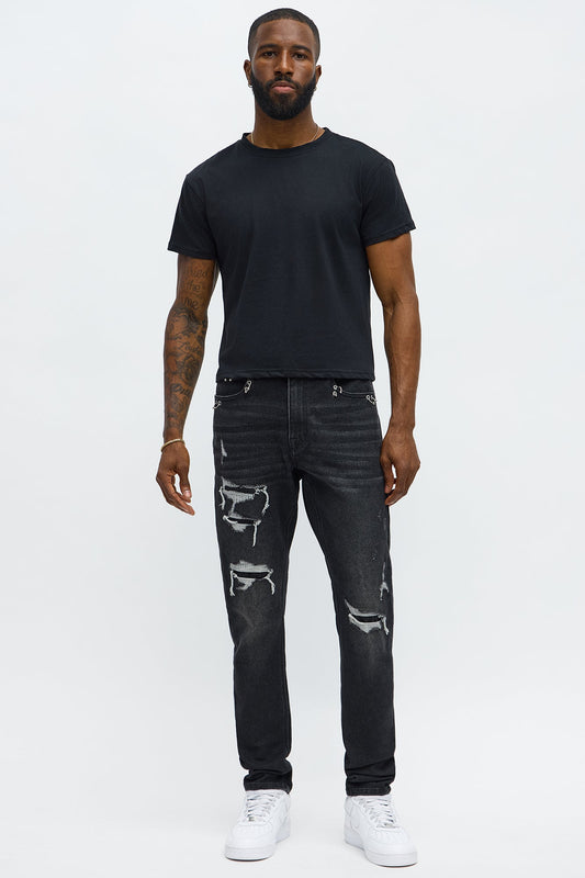 Skinny Pierced Distressed Jean - Black Wash