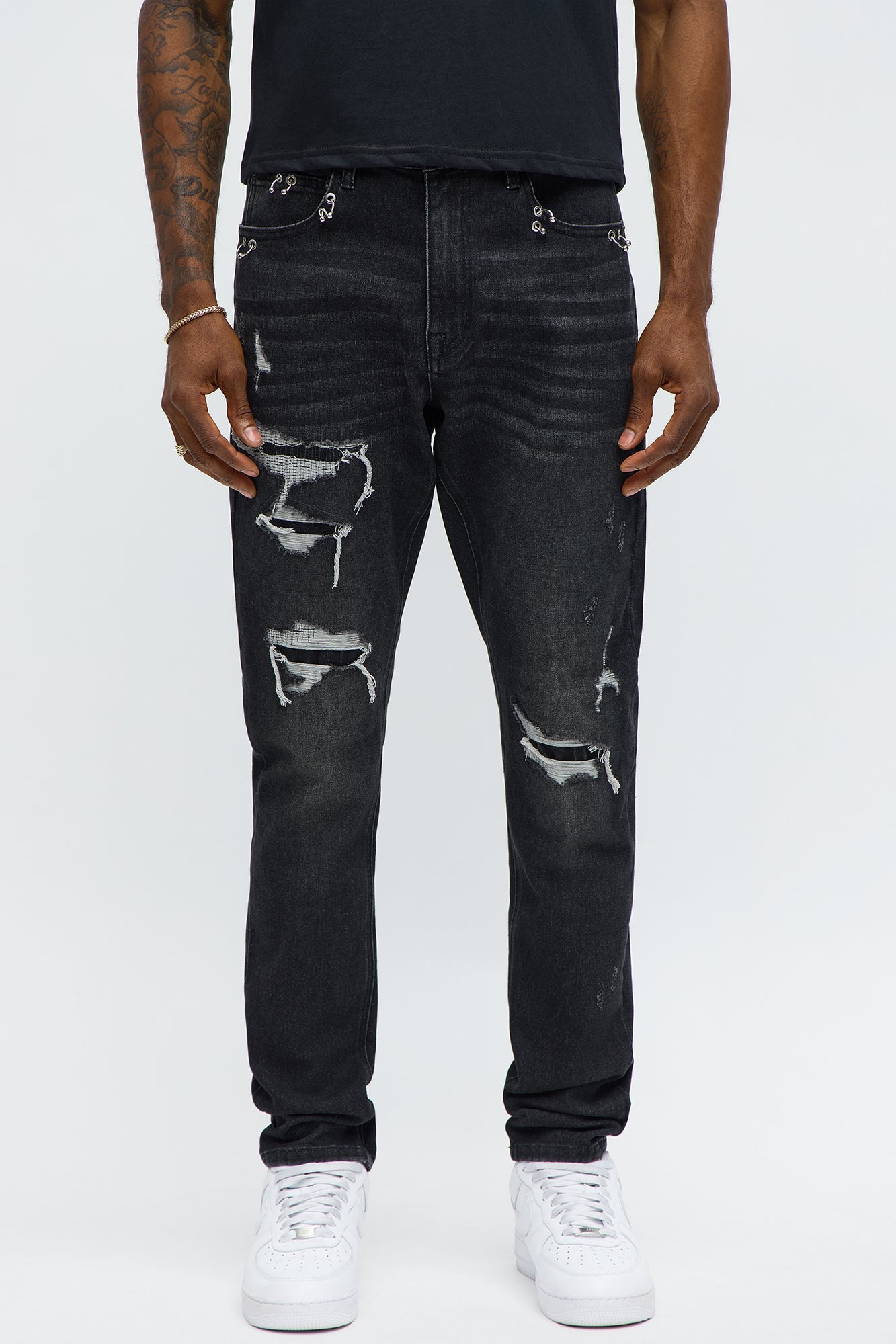 Skinny Pierced Distressed Jean - Black Wash