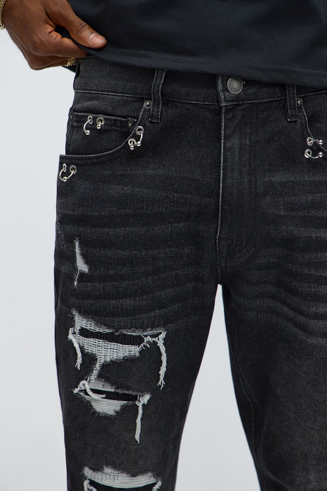 Skinny Pierced Distressed Jean - Black Wash