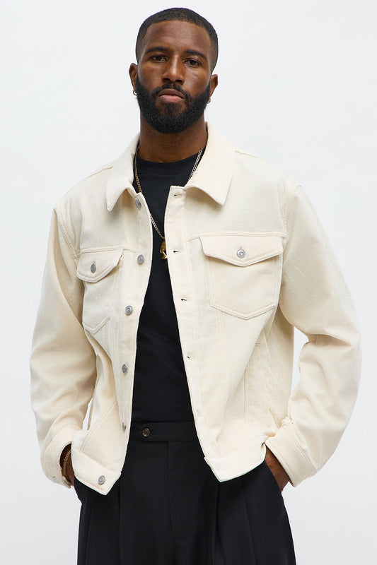 Textured Heathered Velvet Trucker Jacket - Cream