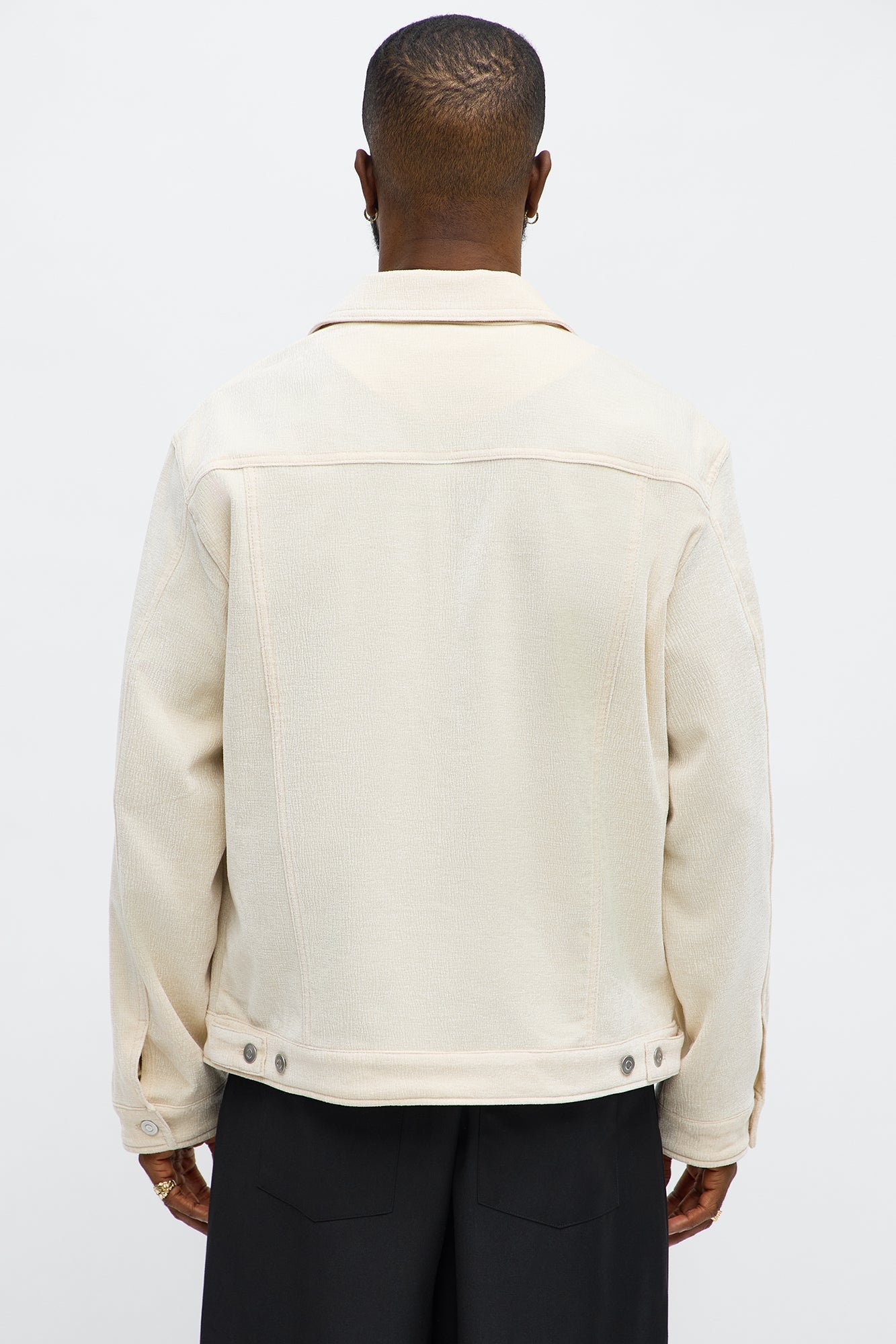 Textured Heathered Velvet Trucker Jacket - Cream