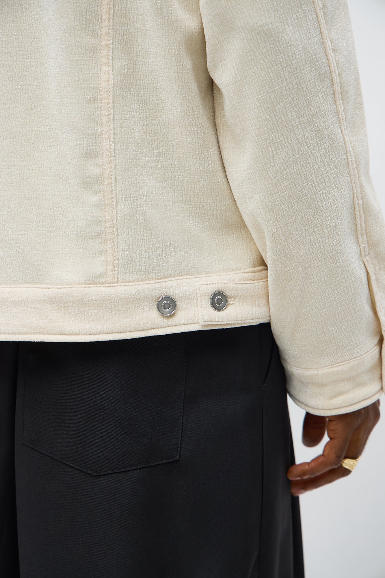 Textured Heathered Velvet Trucker Jacket - Cream