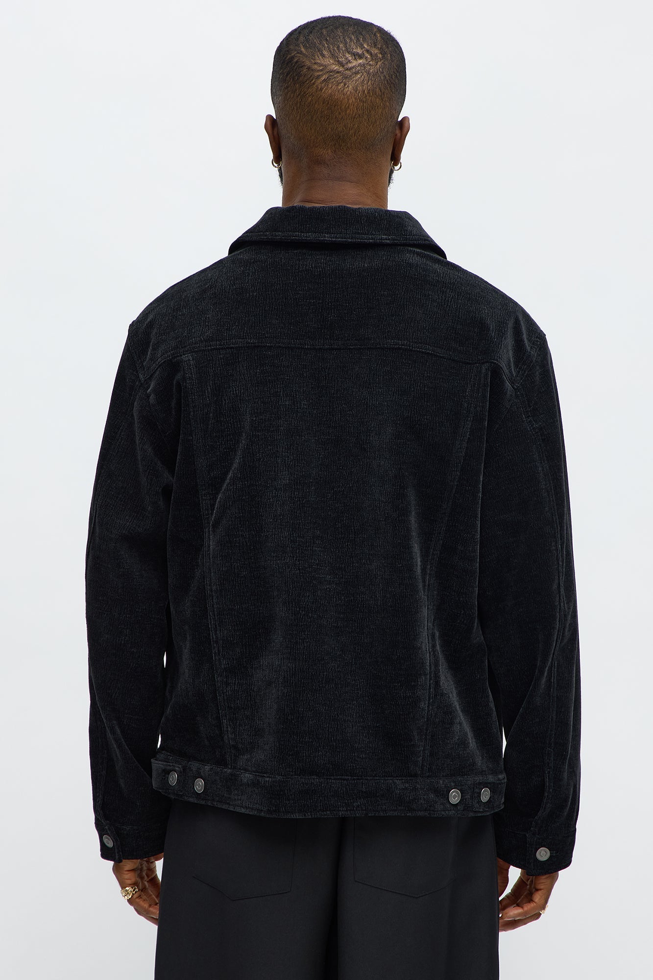 Textured Heathered Velvet Trucker Jacket - Black