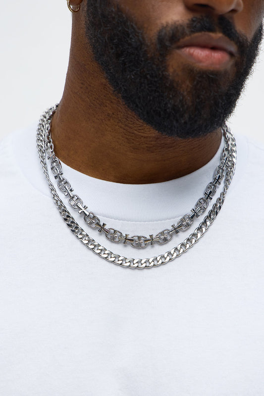 Hittin' The Streets Chain Necklace Set - Silver