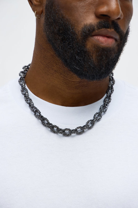 Obsidian Textured Cuban Chain Necklace - Gunmetal
