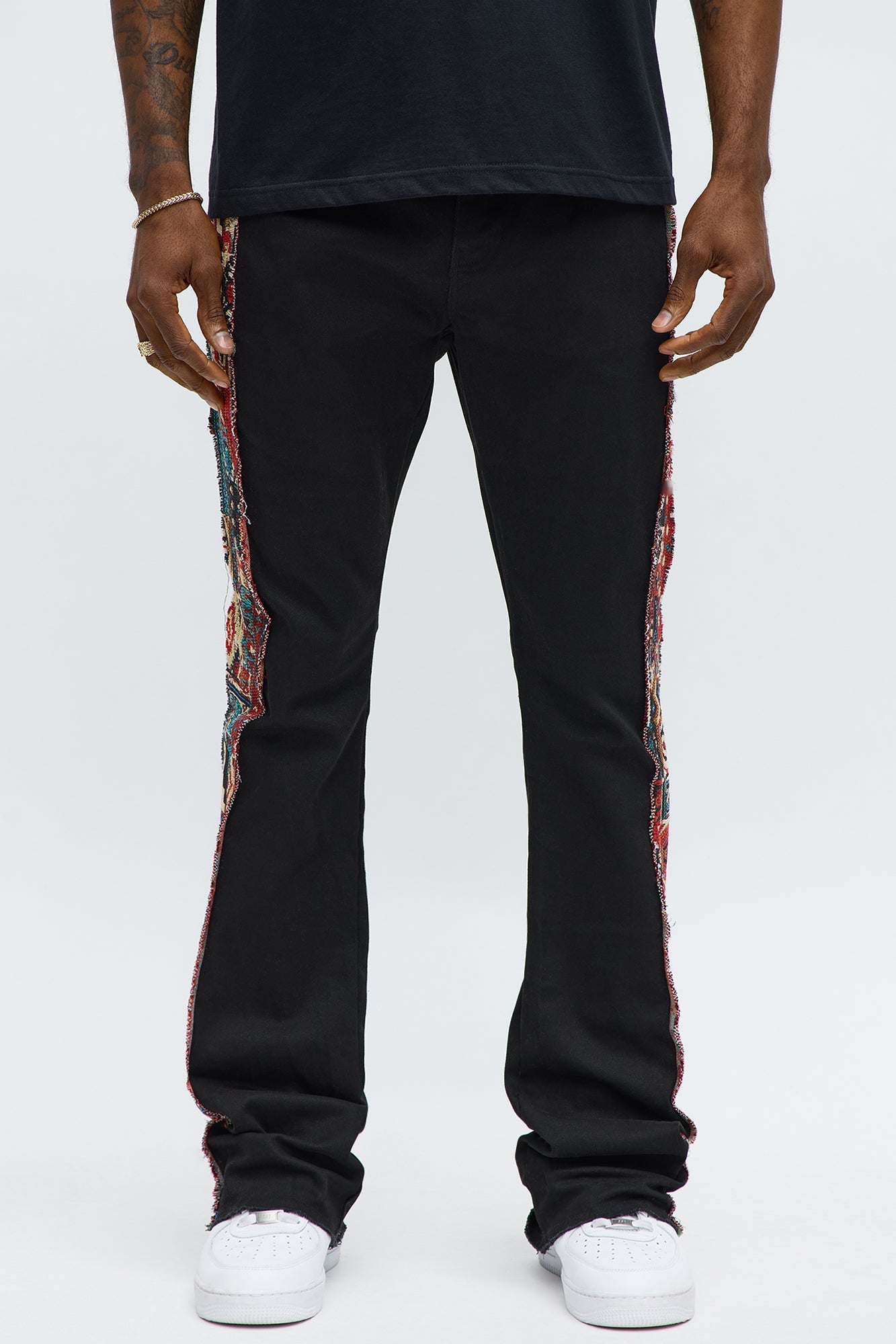 Stacked Slim Flare Hit The Side With Tapestry Jeans - Black
