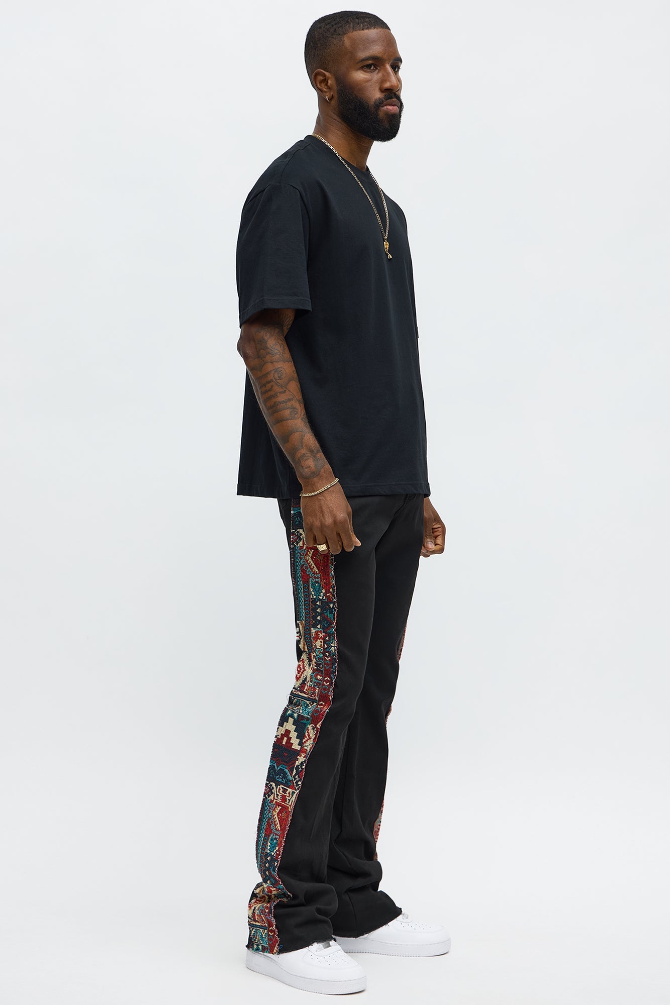 Stacked Slim Flare Hit The Side With Tapestry Jeans - Black